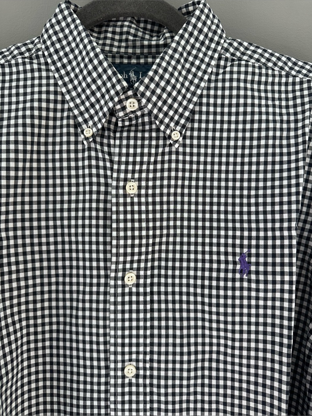 RALPH LAUREN mens L Black White Gingham Button Up SHIRT Long Sleeve Preppy